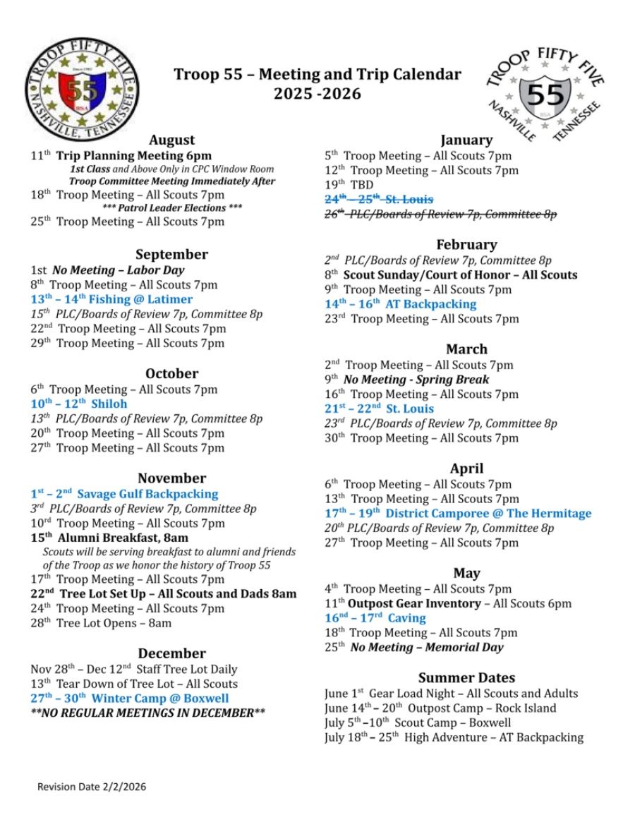 Troop 55 - Calendar Troop 55 - Calendar